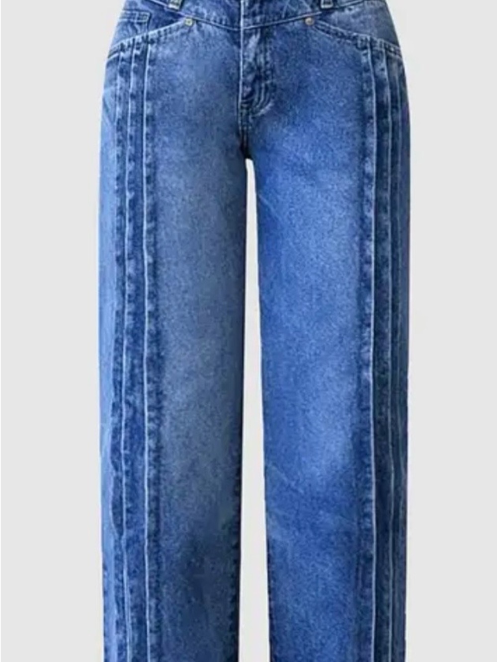 Mid-rise barrel leg blue jeans. NWT. So cute and comfortable. Size large - Picture 2 of 4
